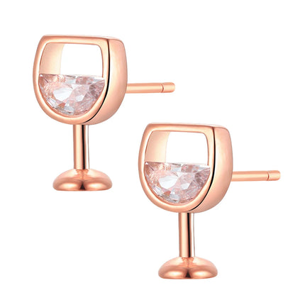 Fashion Simple Women's Earrings Hollow Wine Glass Cubic Zirconia Ear Stud Earrings Jewelry Gifts