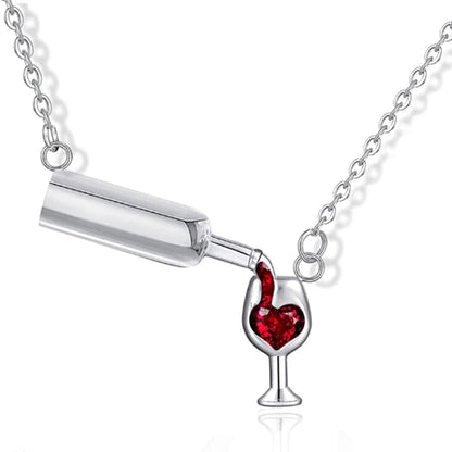 Hot Selling Cheap High Quality Fashion Wine Glass Crystal Rhinestone Heart  bottle cup Pendant Necklace Jewelry For Women Girls