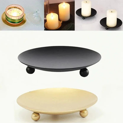 Iron Black Gold Candle Holder Tray Base Wedding Party Holiday Banquet Decorative Candle Holder Art Gift Cup Candle Accessories