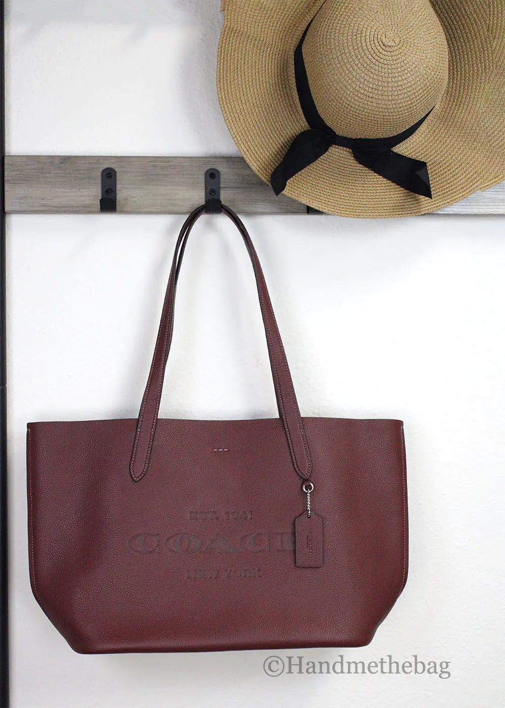 Coach Carmen Medium Wine Pebbled Leather Shoulder Tote