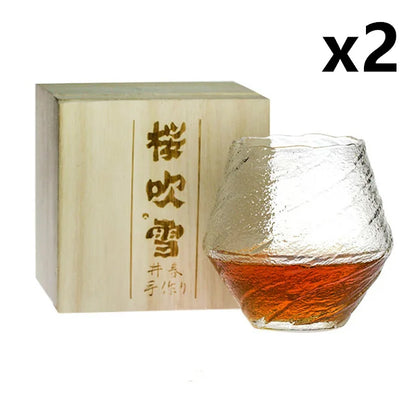 Snowflakes Falling Art Whiskey Glass Retro Hazy Hammer Wine Tumbler Drinking Cup Gifts XO Cognac Brandy Whisky Mug With Wood Box