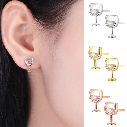 Fashion Simple Women's Earrings Hollow Wine Glass Cubic Zirconia Ear Stud Earrings Jewelry Gifts