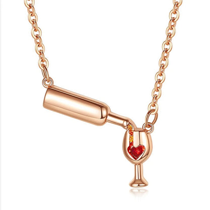 Hot Selling Cheap High Quality Fashion Wine Glass Crystal Rhinestone Heart  bottle cup Pendant Necklace Jewelry For Women Girls