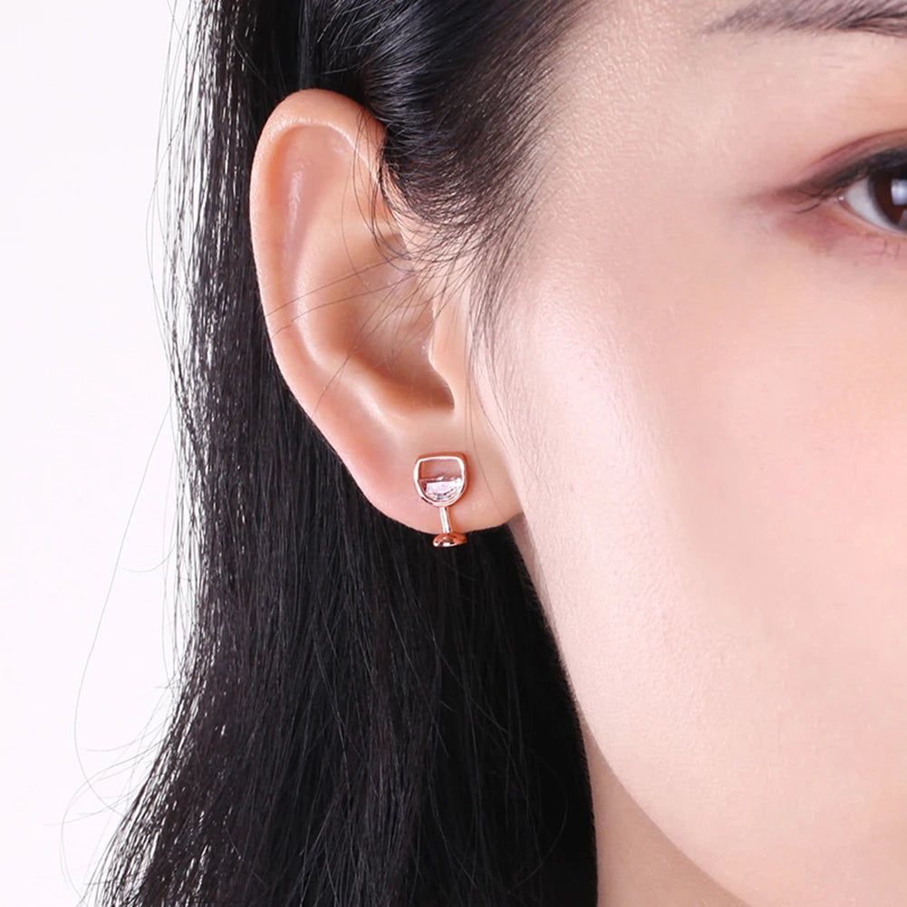 Fashion Simple Women's Earrings Hollow Wine Glass Cubic Zirconia Ear Stud Earrings Jewelry Gifts