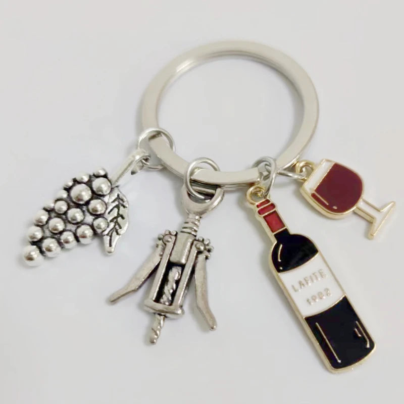 Wine Glass Bottle Opener Key Chains, keyring,Silver Color, Women Jewelry Man Accessory Pendant Fashion Gift