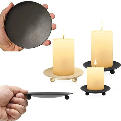 Iron Black Gold Candle Holder Tray Base Wedding Party Holiday Banquet Decorative Candle Holder Art Gift Cup Candle Accessories