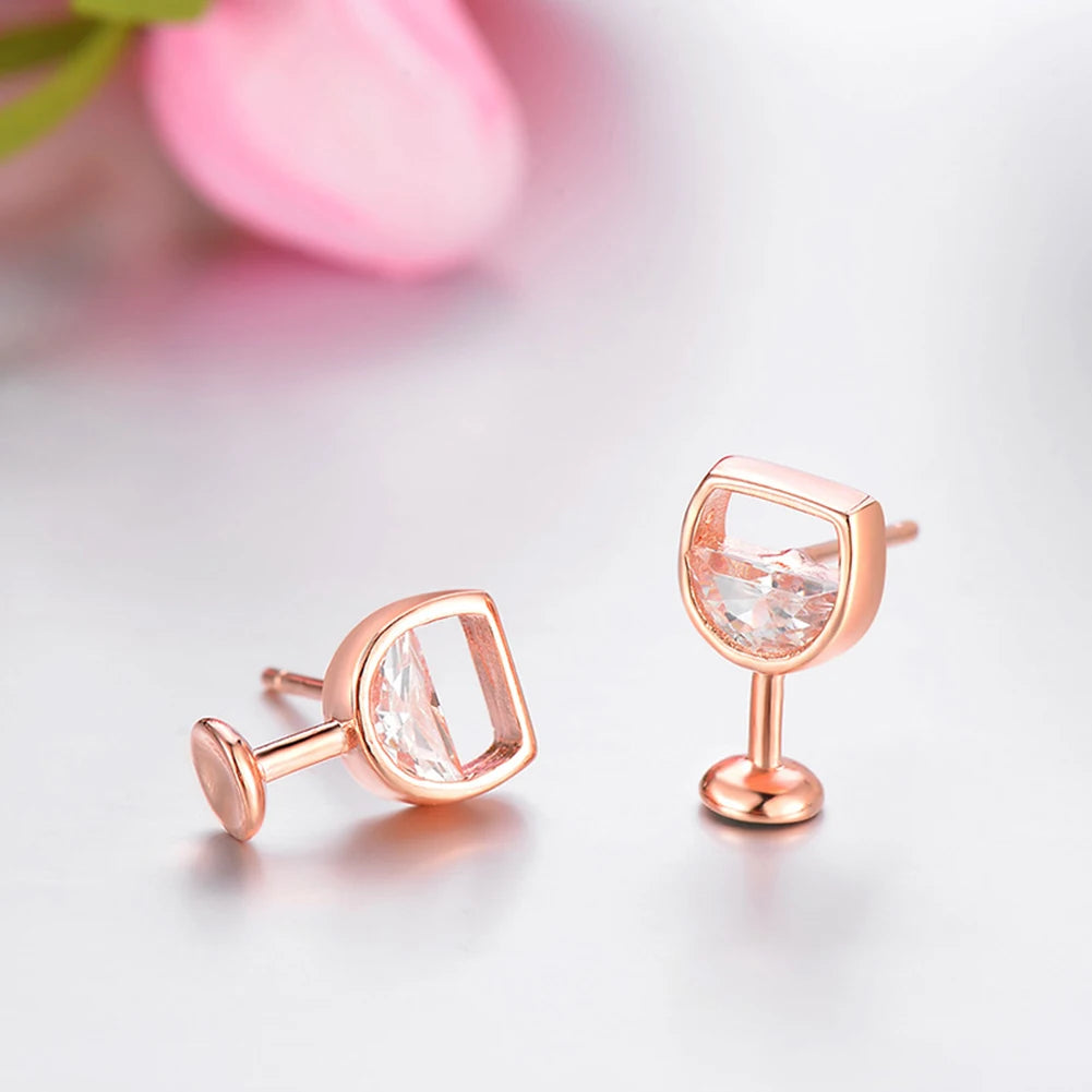 Fashion Simple Women's Earrings Hollow Wine Glass Cubic Zirconia Ear Stud Earrings Jewelry Gifts