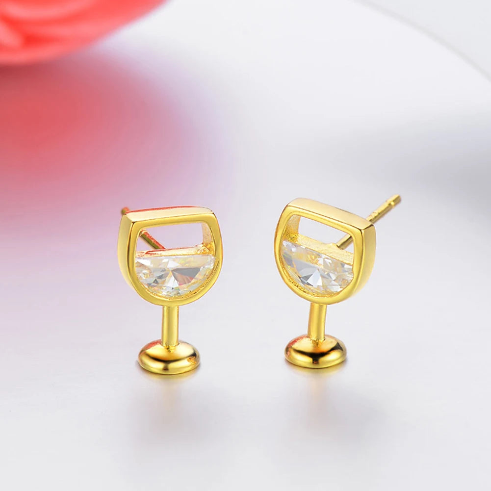 Fashion Simple Women's Earrings Hollow Wine Glass Cubic Zirconia Ear Stud Earrings Jewelry Gifts