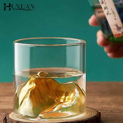 Japan 3D Mountain Whiskey Glass Glacier Old Fashioned Whisky Rock Glasses Whiskey-glass Wooden Gift Box Vodka Cup Wine Tumbler