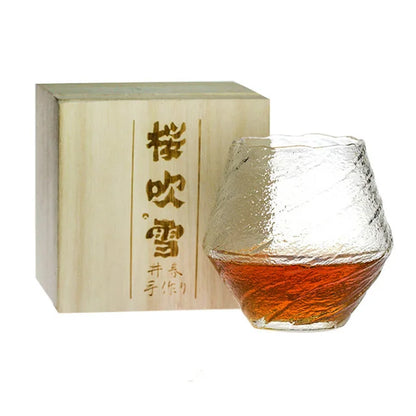 Snowflakes Falling Art Whiskey Glass Retro Hazy Hammer Wine Tumbler Drinking Cup Gifts XO Cognac Brandy Whisky Mug With Wood Box