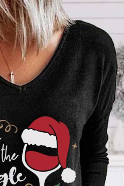 Christmas Wine Glass Print T-Shirt